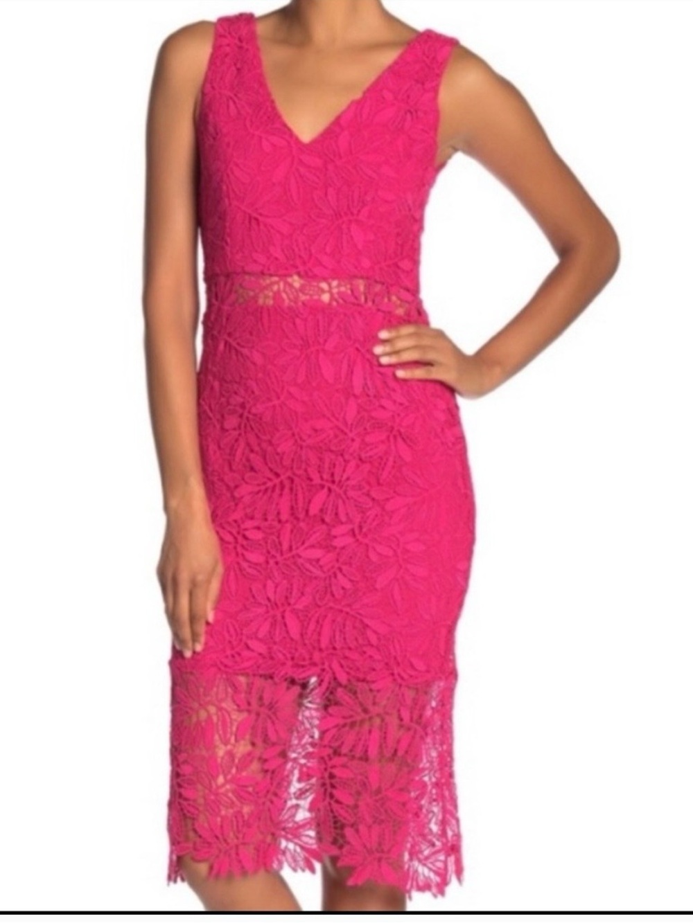 NWT Nordstrom NSR Hot Pink Lace Midi Dress size Medium
